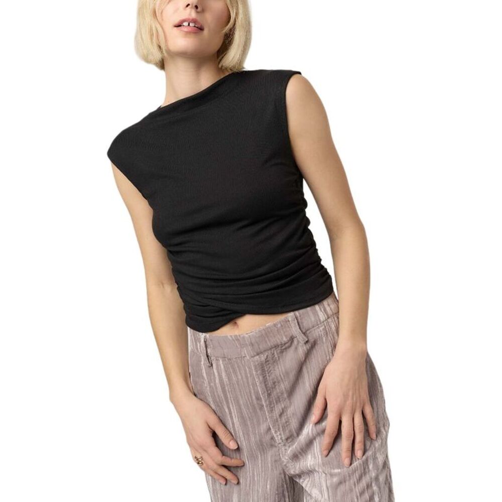 Project Social T Womens Carine Shirred Side Rib Tank, Black